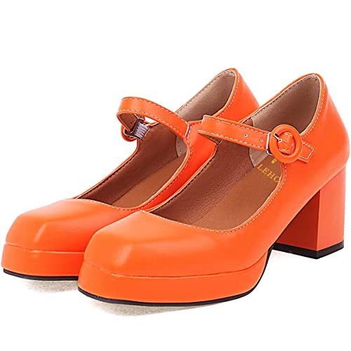 LEHOOR Women Chunky Platform Mary Jane Shoes 3 Inch Heel Square Toe Buckle Ankle Strap Dress Shoes Lolita Pumps Goth Punk Heels Closed Toe Sandals for Ladies Girls Vintage Office Spring Size 4-15 M US