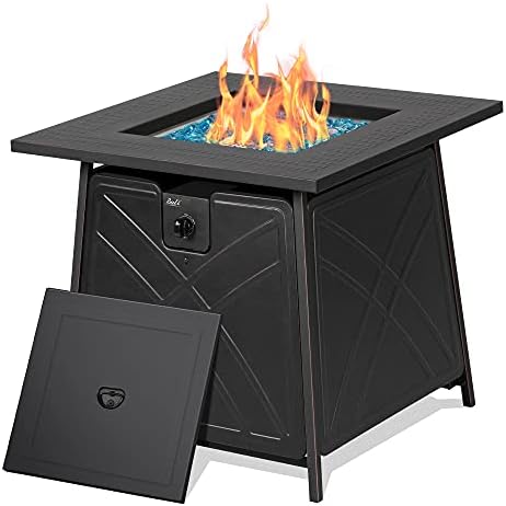 BALI OUTDOORS Propane Fire Pit Table, 28 inch 50,000 BTU Auto-Ignition Outdoor Gas Fire Pit Table, CSA Certification Approval and Strong Steel Tabletop (Square Black)
