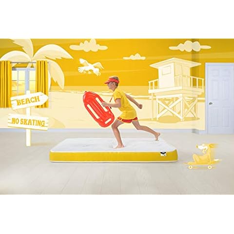 JAY-BE Simply Kids Anti-Allergy Pocket Sprung Mattress, Steel Spring with Hypoallergenic Airflow Fibre, White/Yellow, Single Cover