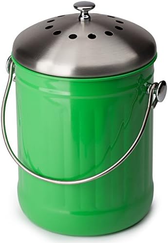 Premium Quality, Kitchen and Home Compost Bin, Eco Green Friendly and Decorative. Includes Odor Free Filter — 1.3 Gallon Capacity