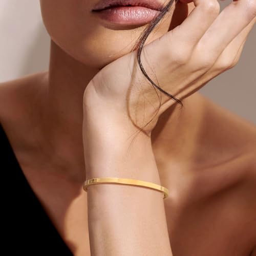 Personalized Gold Bracelets for Women - 14K Gold Plated Bracelet,Quote Name ID Engraved Bangle Friendship Bracelet Trendy Jewelry,Anniversary Christmas Valentines Day Gifts for Her Girlfriend4