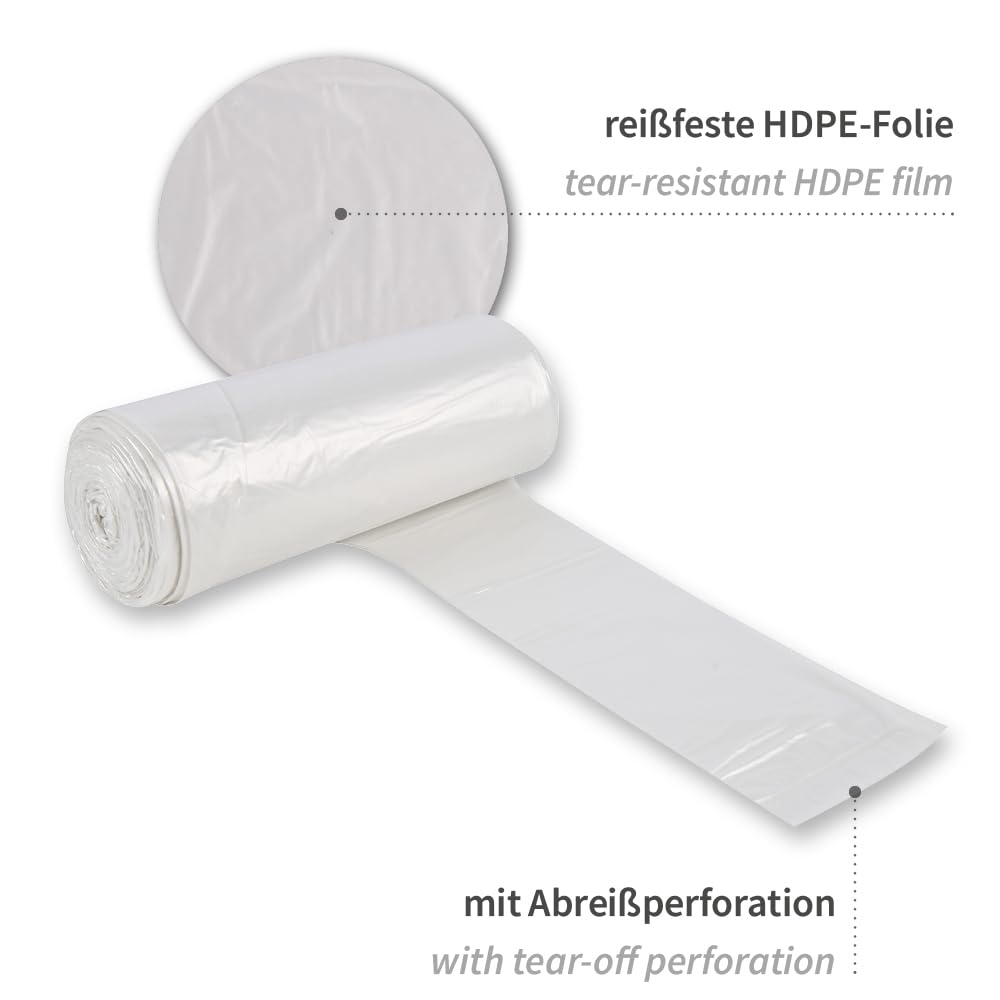 600 Stück, Müllsäcke, FRANZ MENSCH, 72x60cm, transparent, HDPE, 15my, Griff | Rolle, Müllbeutel, Mülltüten, Abfallsack, Abfallbeutel, Hausmüll, trash bags, mit Griff, Haushalt, Gewerbe