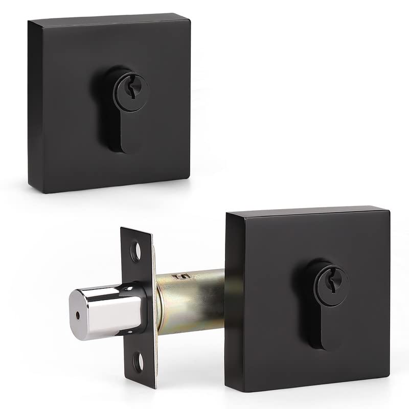 Square Contemporary Keyed Alike Double Keyed Security Deadbolt With Adjustable Backset Front Entry Door Lock Double Keyed On Both Outside Inside Matte Black Amazon Com