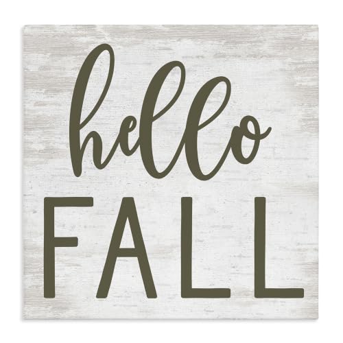 Rustic Hello Fall Typography, 17 x 17 Inch Canvas Wall Art
