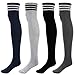 Produktbild Bearbro 4 Paar Damen Kniestrümpfe, Streifen Kniestrümpfe Overknee Strümpfe Lange Gestreifte Socken Oberschenkel, Höhe Socken lang Knee High Socks Warme Beinlinge Stricken Sport Socken