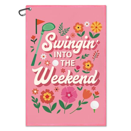 Juoqg Swingin Into the Weekend Pink Golf Towel