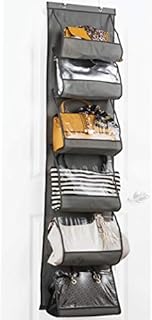 ZOBER Premium Handbag Storage Organiser - 6 Easy Access Deep Pockets - Over The Door Hanging Wardrobe Storage with Durable Metal Hooks - Purse & Handbag Organiser Ideal for Umbrella/Accessories Etc