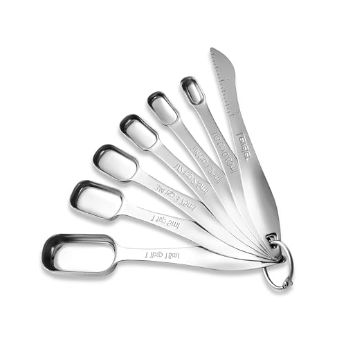 Juego de 7 cucharas medidoras con nivelador, cucharadita de acero inoxidable y cucharada cucharas medidoras para ingredientes secos, utensilios de cocina, rectangulares