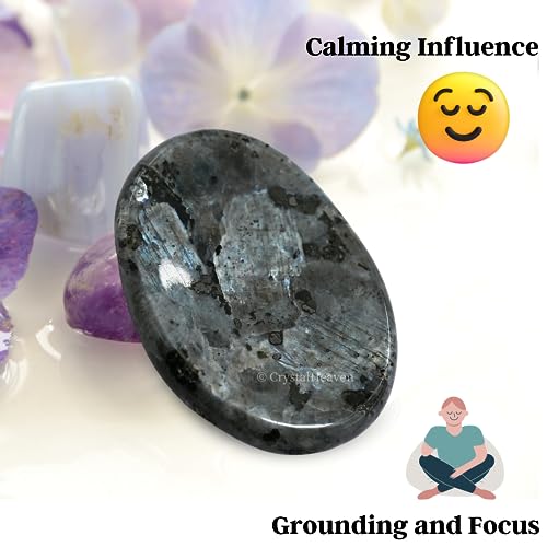 Image of Crystal Heaven Larvikite Crystal Thumb Worry Pebbles Stones For Anxiety Stress Relief Massage - Aaa Grade Original Healing Gemstone Agate Rubbing Stone For Yoga Meditation Spiritual Reiki Feng Shui