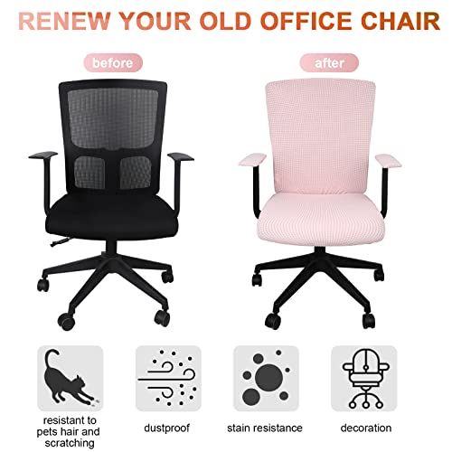 Tallew 4 Pcs Office Chair Covers Set Computer Universal Protective Stretchable Chair Seat Covers Desk Armrest Slipcovers Pads Office Cushion Backrest for Rotating(Pale Pink)