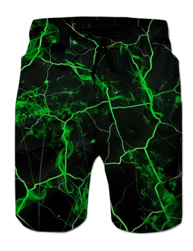 Belovecol Men's 3D Board Shorts Fashion Geometric Graphic Bathing Suit Green Smoke Print Beach Board Shorts with Drawstring for Sports Vacation Daily XL