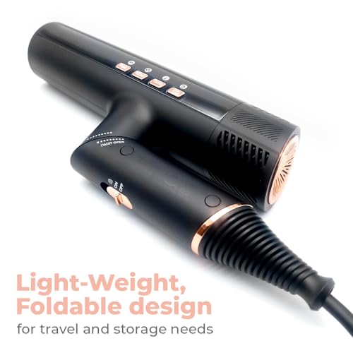 Skin Research Institute DryQ “Smart” Hair Dryer - Super Lightweight, Foldable - Powerful, Quiet Motor - Infrared and Ionic Technology - 3 Magnetic Attachments - Heat Control with Locking Switch - Thumbnail 4