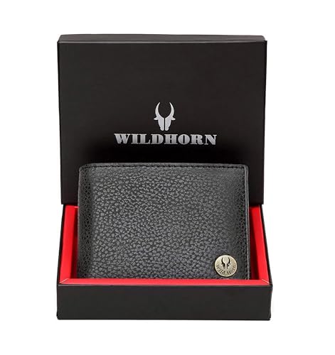 WildHorn Black Leather Wallet for Men I Ultra Strong Stitching I 6 Card Slots I 2 Currency & 2 Secret Compartments I 1 Coin Pocket