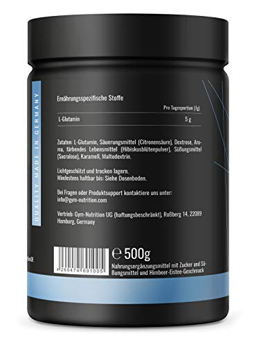 500g Ultrareines L-Glutamin Pulver extra hochdosiert - Glutamin Pulver - Laborgeprüft und vegan – Made in Germany - Eistee Himbeere Geschmack 3