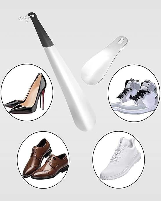 Image of 2 PCS Shoe Wearing Stick, Shoe Horn, Shoe Horn Long Handle, Stainless Steel Shoe Horn Long Handle with Soft Grip, Short Handle Shoe Stick for Wearing, Shoe Accessories for Men, Women, Seniors