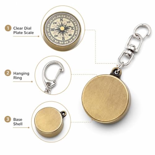 Llaveros brújula vintage de aleación de zinc compactos para camping y senderismo, 2 piezas miniatura 3