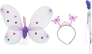 اجنحة فراشة لظهر البنات مع عصا و توكة طوق للرأس تضئ بالوان زاهية - بنفسجي