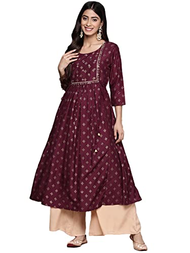Image of ishin Silk Solid Regular Women's Kurti