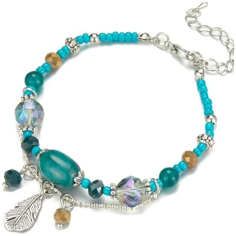 FULU AUTUMN Boho Beaded Bracelets for Women Crystal Bead Bracelets with Charm Bohemian Style Friendship Jewelry Gifts for Women(Blue green1) Cover