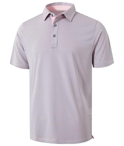 Image of Golf Shirts for Men - Dry Fit Moisture Wicking Short Sleeve Performance Sport Casual Striped Collared Mens Polo Shirt