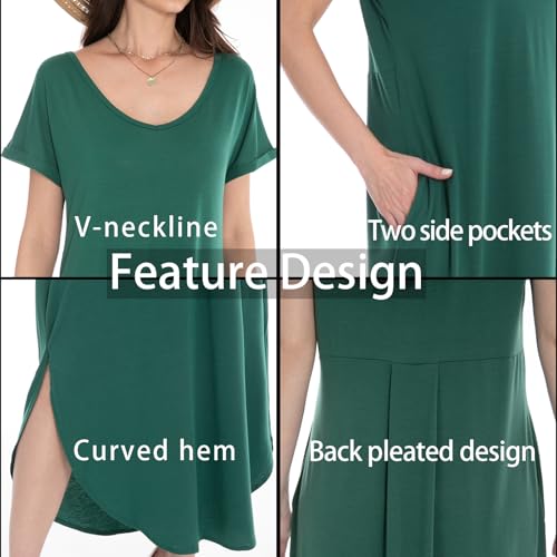 Image of Matchstick Women's Flowy Maxi Dress V-Neck Relaxed Loose Fit Short Sleeve Casual Sundress with Pockets Side Split Beach Dress