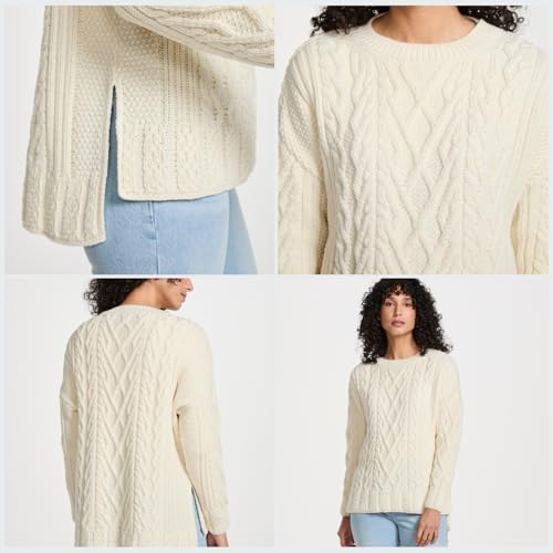 Womens Irish Cable Knit Aran Sweater. Tully Box Crew Neck Pullover, Supersoft Merino Wool, Made in Ireland4
