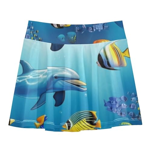 Athletic Shorts Girls Skorts Toddler Tennis Skirts Breathable Flowy Skirt Cute Dolphins Fish Blue 3t2