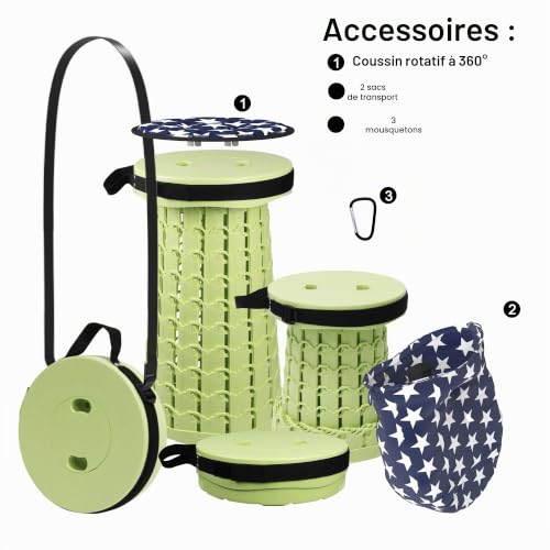ALEVMOOM Tabouret de Camping Pliant Portable, rétractable et léger, adapté à l'extérieur, au Camping, à la pêche, au Barbecue intérieur, capacité de Poids maximale de 600LBS (See Grün) – vue 8