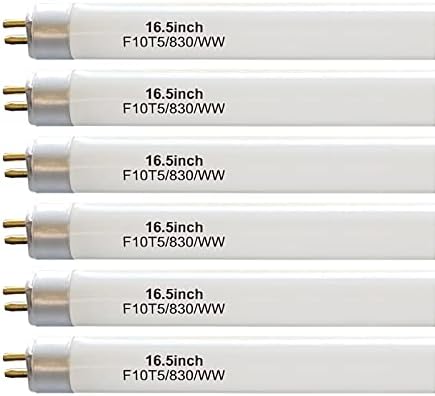 16" F10T5/830/L Fluorescent Light Bulb Replacement for Jasco,Philips,Linear T5 10W 3000K Warm White Bulbs,G5 Miniature Bipin Base,(6 Pack)