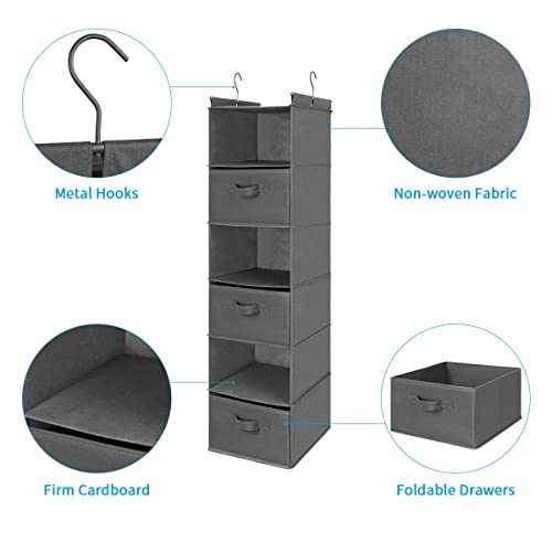 Max Houser 6 Tier Shelf Hanging Closet Organizer, Closet Hanging Shelf With 2 Sturdy Hooks For Storage, Foldable (Grey-D3) #TOP3