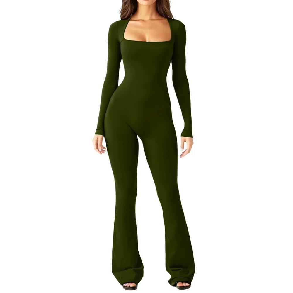 Shapewear Damski kombinezon do jogi z długim rękawem Tummy Control Waist Hip-lifting Square Neck Wide Leg-leg kombinezon