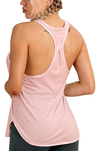 icyzone Camiseta sin Mangas de Fitness para Mujer Racerback Chaleco Deportivo (M, Rubor Pálido)