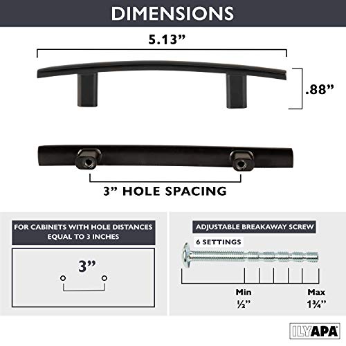 image for Ilyapa Oil Rubbed Bronze Kitchen Cabinet Handles - 3 Inch Curved Bar P