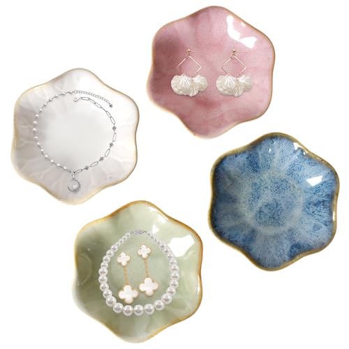 Lunaanda Plat À Bijoux Pour Femme,4 Pièces Plateaux À Bijoux En Céramique,Assiette À Bijoux En Forme De Feuille,Plateau À Clés,Pour Table D'entrée Décor,Décor De Chambre