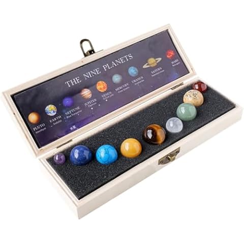 Wiywef Natural Solar System 9 Planets Decorations Gemstones Sphere Universe Model Chakra Healing Crystal Sphere Ball Collective Figurines Cover
