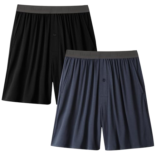 BAMBOO COOL Men's Pajama bottoms Lounge Sleep Shorts Soft Comfortable Breathable Pajamas Shorts with Pockets 2 Pack