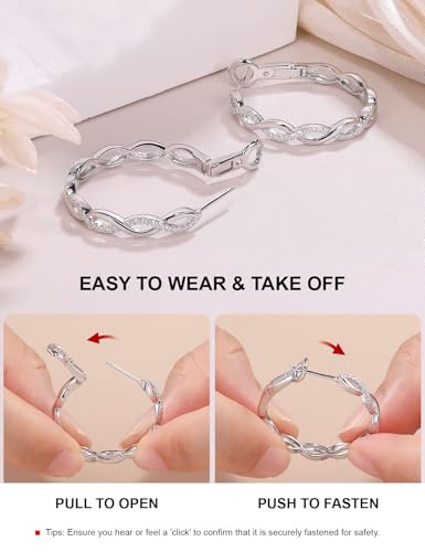 Ladylike Moissanite Hoop Earrings for Women 925 Sterling Silver with 18K Gold Plated Twisted Large Thick Round Huggie Loops Hypoallergenic and Lightweight Earrings 30-50MM4