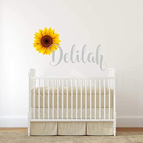 Sunflower Custom Name Wall Decal Flower - Girls Personalized Name Flower Wall Sticker - Custom Name Sign - Custom Name Stencil Monogram - Girls Nursery Wall Decor #TOP13