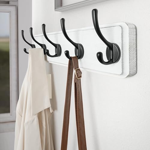 SKOLOO Rustic Wall Mounted Coat Rack, 16 inches Hole to Hole, Case of 2, Pine Solid Wood Coat Hook Hanger - 5 Hooks for Hanging Clothes Robes Towels Coats by SKOLOO - Image 5