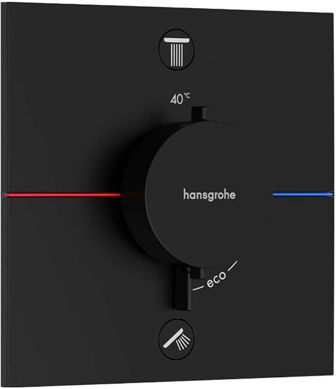 hansgrohe ShowerSelect Comfort E, termostato empotrado , grifo con botón de seguridad (SafetyStop) a 40 °C, termostato rectangular para ducha y bañera, mezclador para 2 funciones, negro mate