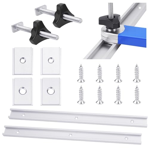 BIGP 2 Stück T Nut Schiene M8 400mm, Aluminiumlegierung T-Track T Profil, Montageschiene Gleitschiene, mit M8/M6 Schieber, M8 Kunststoffgriff, 8 Selbstschneidenden Schrauben (Silber)