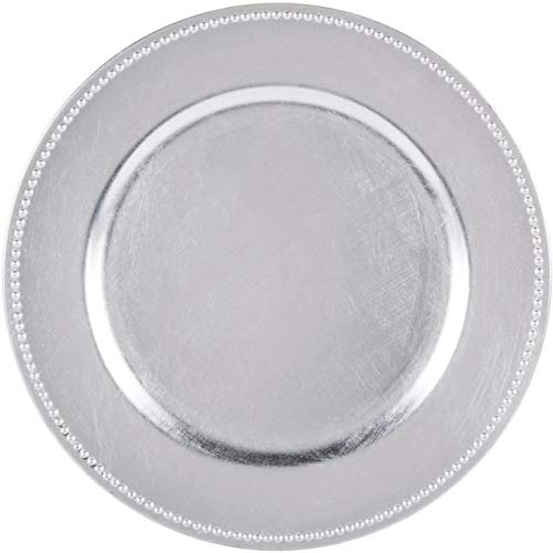 Tiger Chef Round Charger Plates Silver Beaded Dinner Chargers -