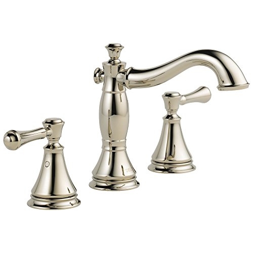 Delta Cassidy Polished Nickel Bathroom Faucet 3 Hole, 8 Inch Widespread Bathroom Sink Faucet for Vanity, Metal Push-Pop Drain Assembly, Polished Nickel 3597LF-PNMPU