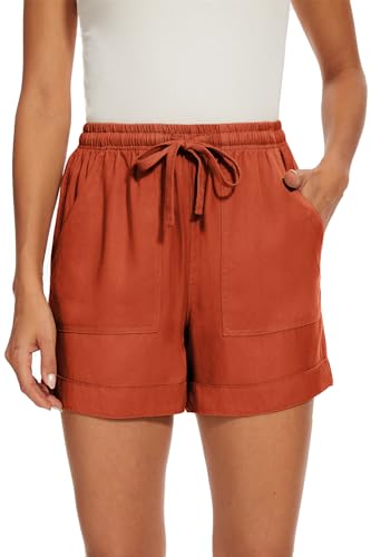 Smeng Womens Linen Shorts For Women Summer Comfy With Pockets Elastic Waist Bermuda Drawstring Hot Pants Orange Medium thumb #4