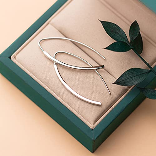 SLUYNZ Solid 925 Sterling Silver Bar Dangle Earrings for Women Teens Dangle Earrings Wire Threader Earrings Open Hoop Earrings3