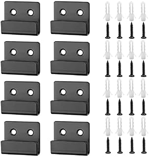 ACHANFLY 8 Pcs Ceramic Tile Display U Brackets Metal Wall Hooks Heavy Duty Flat J Hooks Stainless Steel Black Picture Rail Hooks Mirror Hooks with 16 Screws for Hard Walls Home Fixing Tile Hanger