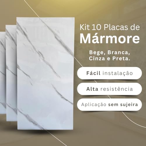 Kit 10 Placas de Espuma Lavável Vinílica Adesiva - Efeito Mármore 60x30cm - Decoração para Parede (B
