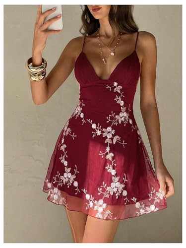Image of GORGLITTER Women's Embroidered Wedding Guest Mini Dress Summer Bridal Shower Backless Cocktail Party Going Out Dresses