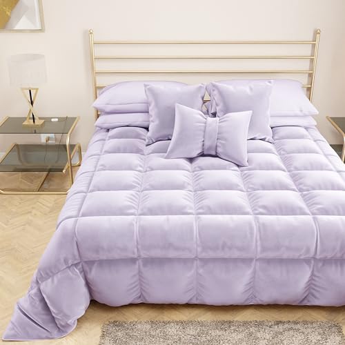 PETTI Artigiani Italiani - Trapunta in Morbido e Caldo Velluto 350 g/m², Piumone Matrimoniale, Double Face, Trapunta Matrimoniale: 260x270 cm, Lilla, 100% Made in Italy