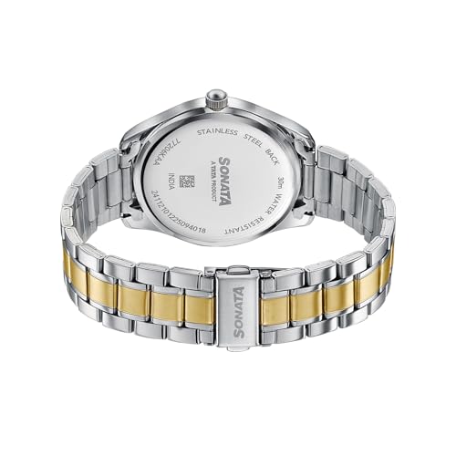Image of Sonata Jashn with Quartz Analog White Dial IPS /IPG Strap Men's Wedding Watch - 77206BM01